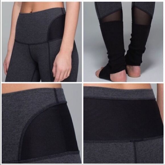 Lululemon Devi Yoga Cotton Stirrup High Rise Waist Leggings Mesh Panels RARE - Picture 4 of 16